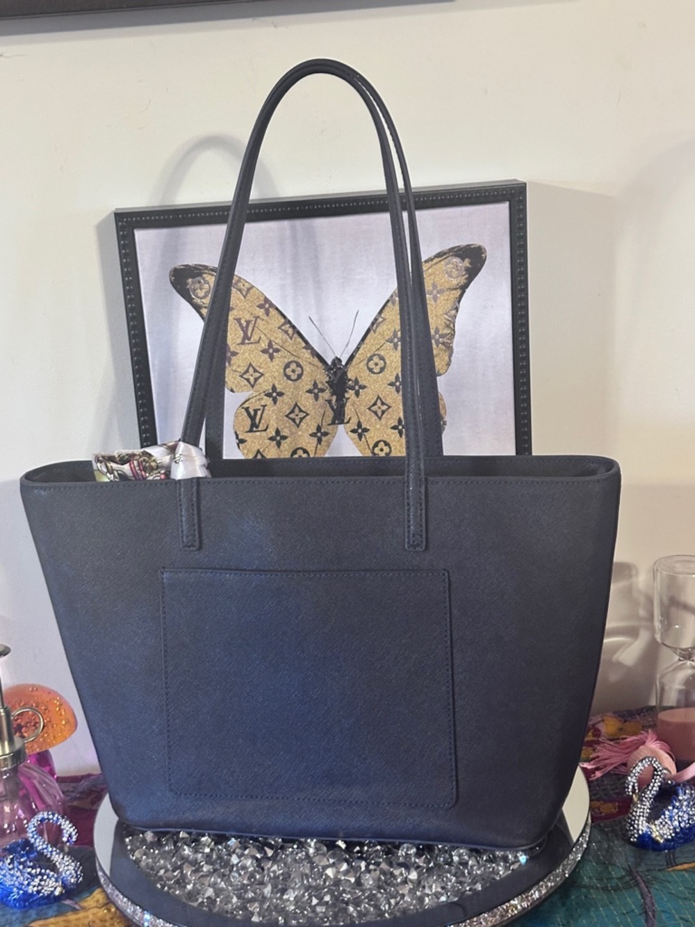 NWOT Tory Burch Emerson Small Leather Tote in the color Tory Navy. - Picture 2 of 7